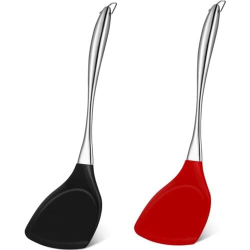 2 Pieces Silicone Wok Spatula Stainless Steel Handle Turner Spatula Non-Stick Flexible Silicone Spatula Heat Resistant