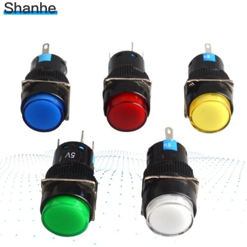 5v 12V 24V 220V 16mm Round Momentary Self-locking push button switch with led lamp ,5pins
