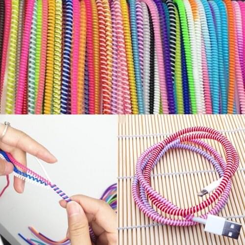 58cm Mixed Data Cable Protective Sleeve Spring twine For iphone Android USB Charging earphone Case Cover Bobbin winder