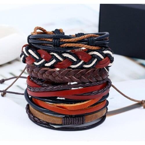 6 Pcs/set Vintage Braided Bracelet Rope Weave Wrap Multi-layer Leather Men Bracelets for Women Bangles Homme Male Wristbands