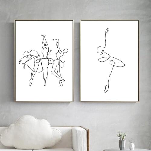 Abstract Dancing Poster One Line Drawing Canvas Prints Ballet Girl Wall Art Painting Minimalist Print Pictures Living Room Decor