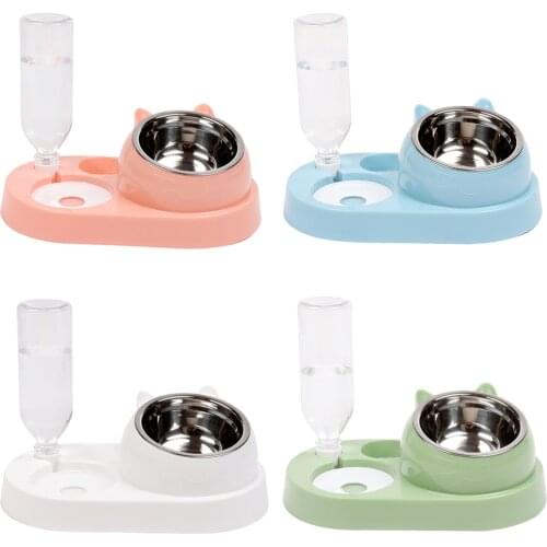 Automatic Drinking Water Dispenser and Food Bowl Set Stainless Steel Bowl Dog Cat Feeder Tilted Cat Food Bowls Food Container