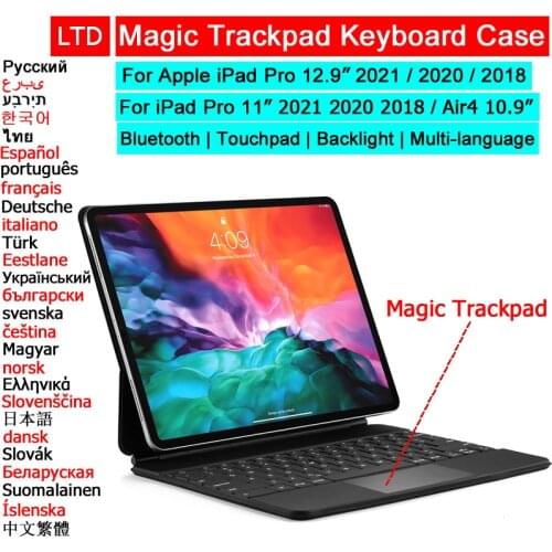 Magic Bluetooth Keyboard for iPad Pro 11 12.9 2021 2020 2018 Air 4 10.9 Tablet Case Hebrew Spanish Russian Arabic Thai Keyboard