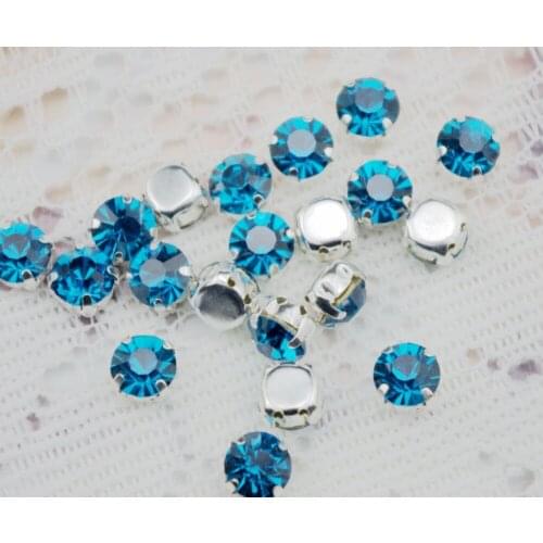 Free Shipping 8mm/100PCS Turquoise Silver Plated Loose Rhinestone Crystal beads, Sew On Rhinestone Beads for wedding/jewelry