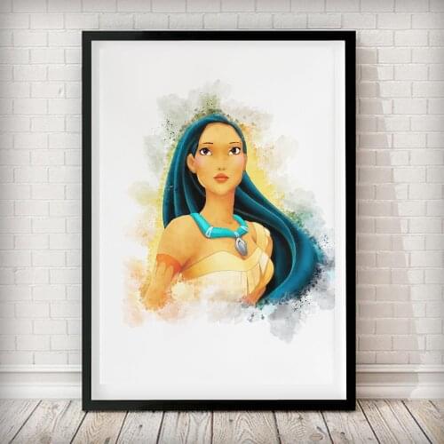 Disney Princess Cartoon Pocahontas Canvas Painting Posters Watercolor Prints Nordic Wall Art Pictures for Kids Bedroom Decor