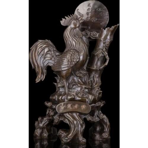 47 CM China Zodiac Animal Bronze Cock Rooster Chanticleer Wealth Fengshui Statue