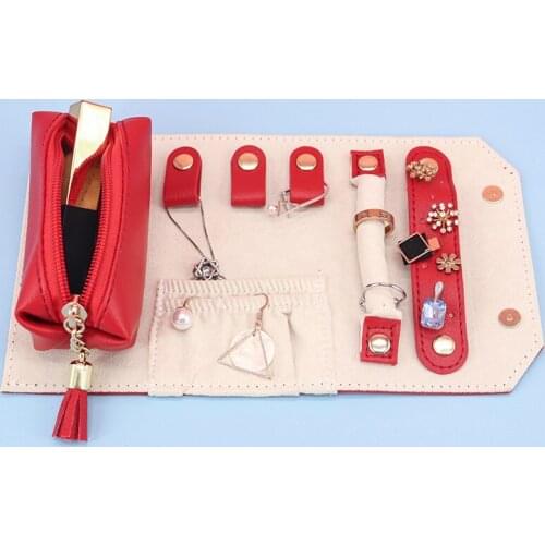 Leather Jewelry Organizer Earring Ring Necklace Storage Box Display Roll Package Travel Portable Jewelry Case Multifunction Bag