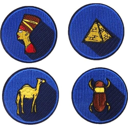 Cartoon Blue Pharaoh Pyramid Patch Clothes Label Badge Iron on Patches Clothing Diy Embroidered Badges Sewing Appliques