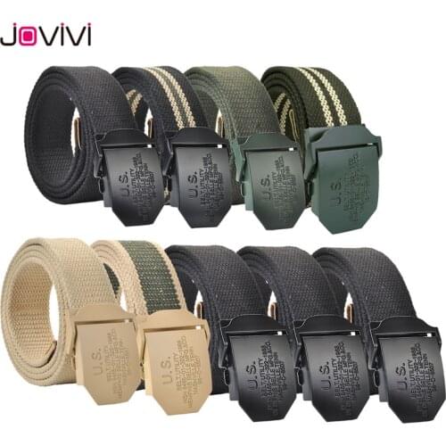 Jovivi 1pc Mens Canvas Webbed Belt Outdoor Military Tactical Belt Metal Buckle Fashion Pants Belt Adjustable Casual Belts