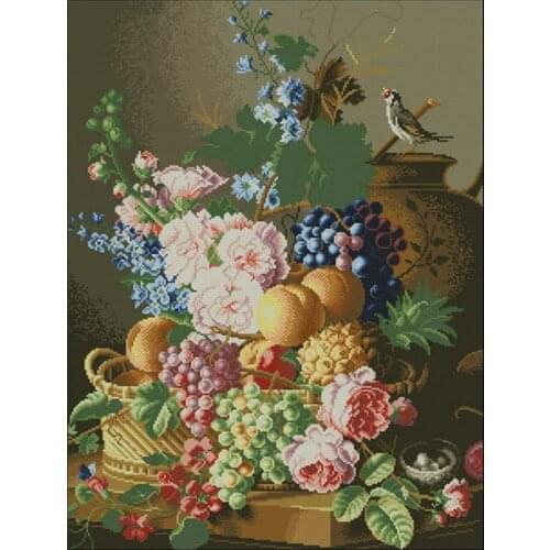 Still life Grape Fruit,Flower Needlework Cross stitch for Embroidery kits,14CT unprinted Patterns Cross-Stitching,DIY Handmade