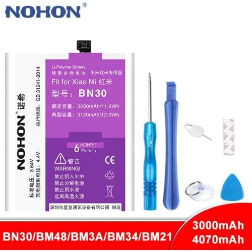 NOHON BN30 BM48 BM3A BM34 BM21 Battery For Xiaomi Mi Note Pro 2 3 Redmi 4A Replacement Battery Note2 Note3 Li-Polymer Bateria