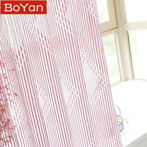 Latest High Grade Elegant Pink Yarn Stripe Window Curtain for Living Room Sheer Tulle Bedding Room Decoration Salon Curtain