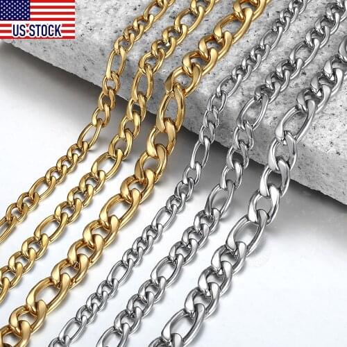 Davieslee5/7/9mm Necklace for Men Women Gold Color Stainless Steel Figaro Link Chain Choker Male Accessories Wholese KNM177US