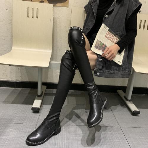 2021 Autumn Winter New Over-the-knee Boots Womens Flat-bottomed Boots Fashion Stretch Boots Plus Velvet High-top Womens Boots
