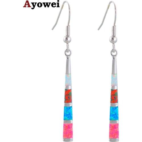 New Wholesale & Retail Color Fire Opal Silver Stamped Drop Earrings for women Fashion Jewelry Opal Jewelry OE283A