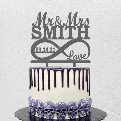 Personalized Wedding Cake Topper Custom Mr Mrs Name Wedding Date Infinity Symbol With Love For Wedding Party Cake Decoration