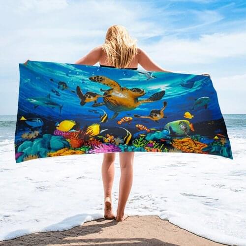 PHAYON Turtles Ocean Fishes Bath Towel Bathroom Microfiber Large Beach Towels Soft Shower Towel 75x150cm Sport Surf Robe Blanket