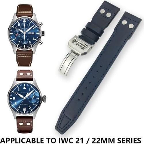 21mm 22mm Italian Cowhide Watch Strap Folding Buckle Leather Watchband Suitable for IWC PILOT PORTUGIESER PORTOFINO Watch