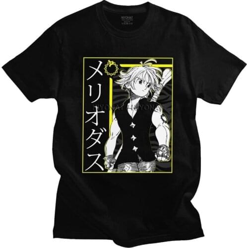 Retro Seven Deadly Sins Short T-shirt Men Sleeved Soft Cotton Tshirt Casual Anime Manga T Shirt Nanatsu no Taizai Meliodas Tee