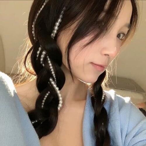 Handmade Imitation Tassel Pearl Hair Chain Accessories for Women Pearls Hair Clip Long Chains Hair Jewelry Wedding Headwear Gift