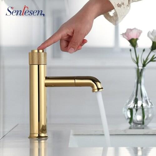 Senlesen Basin Faucet Golden Bathroom Mixer Tap Deck Mounted Basin Sink Faucet Hot and Cold Water