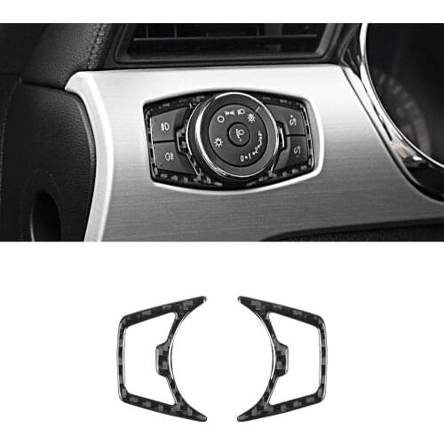 Compatible with Carbon Fiber Headlight Switch Button Decorative Frame Cover Trim Sticker for Ford Mustang 2015-2020