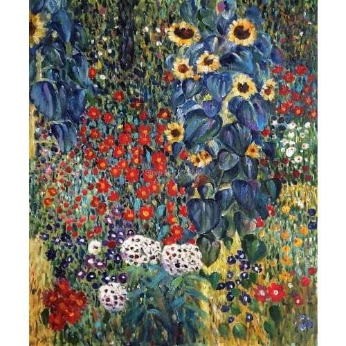 Modern Flower Painting Farm Garden With Sunflowers by Gustav Klimt Wall Canvas Oil Paintings Reproductions Free Shipping