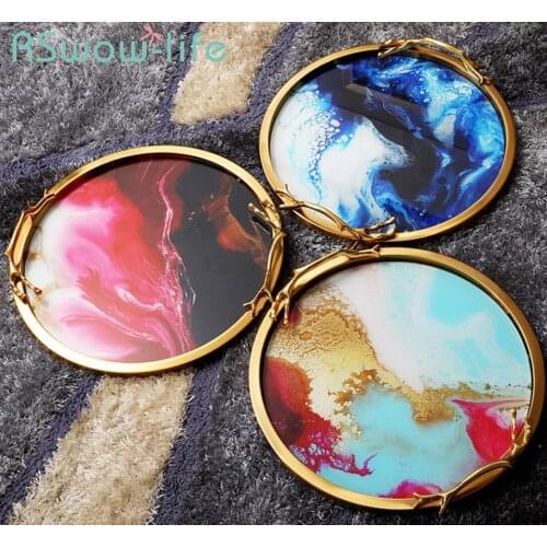 Light Luxury Glass Storage Trays Home Trays Decoration Metal Craft Service Tray Cosmetic Snack Food Tray For Storage Supplies