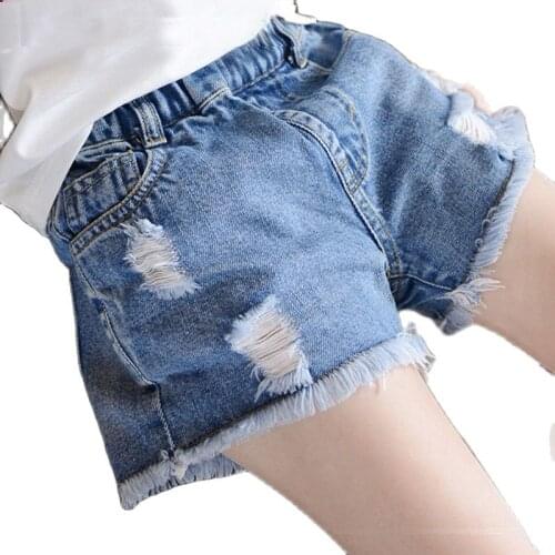Loose Denim Shorts for Summer Kids Girl Casual-Pants Elastic-Waist Comfortable Children Fashion Hollow Tassel Beach Pants