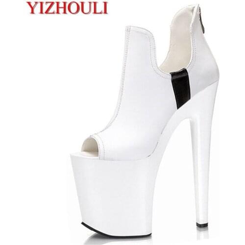 Fish mouth single 20cm high heels hit the bride wedding shoes white black in both options