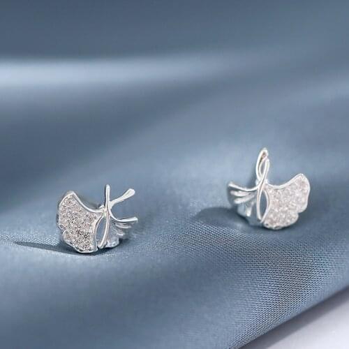 Stud Ginkgo Leaf Zircon For Women Crystal Cute Simple Fashion Vintage High Quality Trendy Hot Girlfriends Gifts Jewelry BOYULIGE