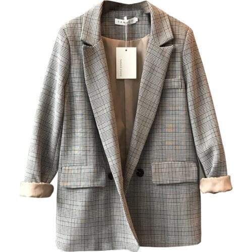 2020 Autumn Korean Version of Retro Plaid Suit Jacket Women Loose Casual Suit Jacket