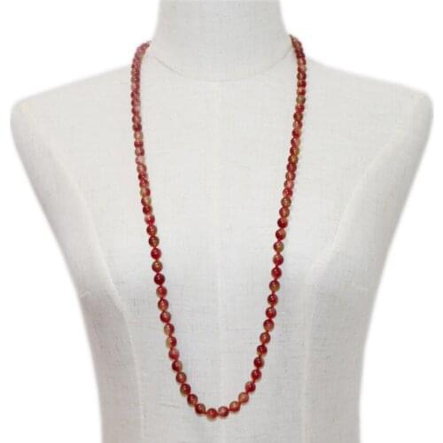 Colorful Tourmaline Crystal Statement Necklace Women Long Chain Necklaces Watermelon Stone Round Beaded Jades Jewelry 36" A953
