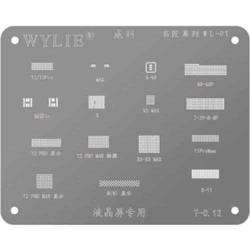WYLIE LCD Display/Touch/IC Restructuring Steel Mesh For Iphone 6 to 12 Promax Touch Screen IC Tin Planting Repairing Steel Mesh