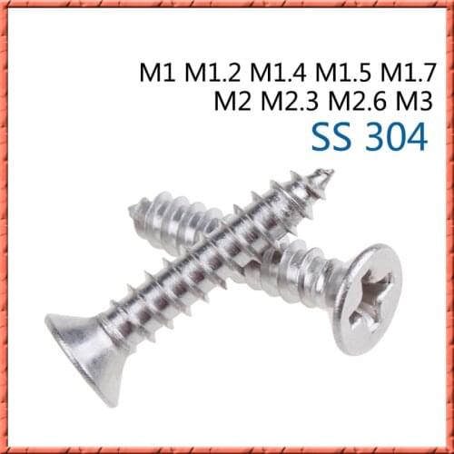 100pcs Stainless steel m1/m1.2/m1.4 - m2.6/m3*3-25mm countersunk head philips self tapping screw micro Flat head attack screw