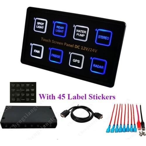 12V/24V 8 Gang Blue LED Capacitive Sense Touch Control Panel Box for Car Marine Boat Caravan