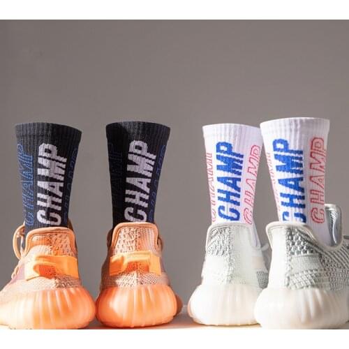 2Pairs-1lot Blue White Couple Socks Middle Short Crew Street Fashion Cotton Socks Streetwear Champ Black Red Blue Hollow Words