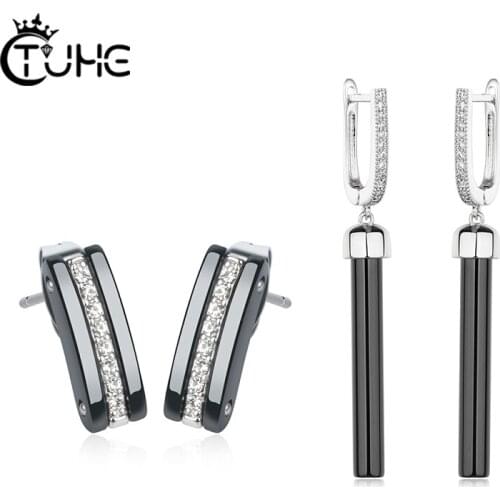 2pcs Women Earrings Set Different Style Ceramic Earrings Cute Elegant Fashion Jewelry Wedding Engagement Gift Set Female Black