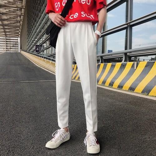 2021 mens Fashion trend trousers Korean style high-end fabric casual pants loose straight black/white color suit pants