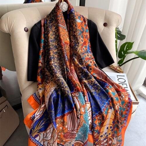 2021 Women Silk Winter Scarf Luxury Design Print Lady Beach Shawl Scarves Fashion Smooth Foulard Female Hijab