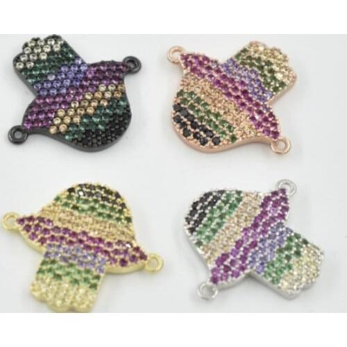 21*18mm hand crystal micro pave cz zircon cubic zirconia beads copper silver gold black plated bracelet accessories cf4234