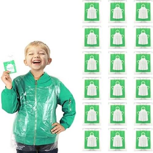50pc Small Disposable Apron for Kid Plastic Apron Clear Cooking Apron Waterproof Child Apron for Painting Teaching DIY Craft Art