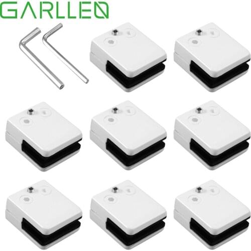 GARLLEN 8pcs Stainless Steel Polished Finish Square Glass Clamp Clip Flat Back Bracket for 8-10mm Thickness Staircase Balustrade