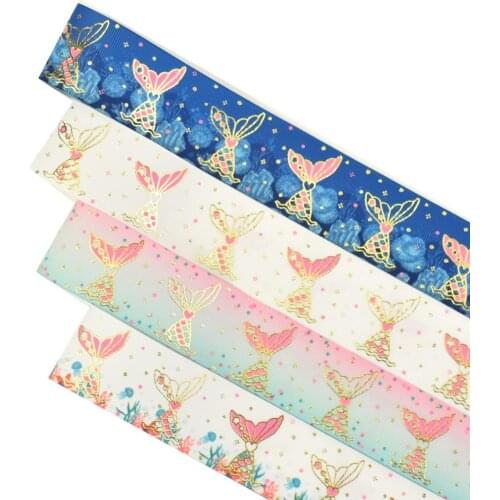 HSDRibbon Free Shipping 38mm 1-1/2inch hsd-design custom Mermaid on Grosgrain Ribbon