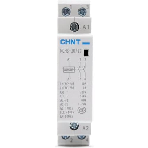 CHINT Household Small-sized Single-phase Communication Contactor 220V Guide Type NCH8-20/20 Two Normally Open 2P 20A
