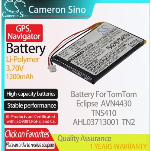 CameronSino Battery for TomTom Eclipse AVN4430 TNS410 fits TomTom AHL03713001 TN2 GPS,Navigator battery 1200mAh 3.70V Li-Polymer