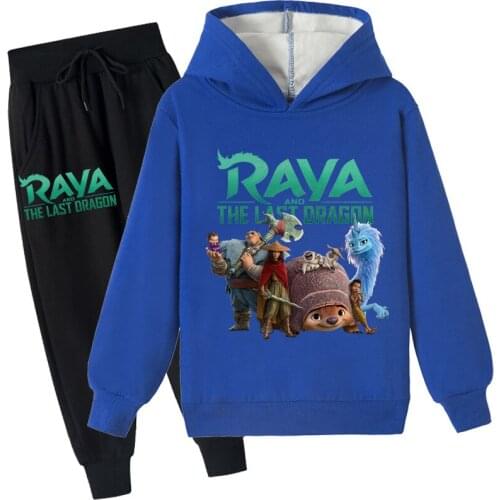 Raya and The Last Dragon Clothes Kids Winter Fleece Hoodies Pants 2pcs Set Toddler Girls Outfits Halloween Costume Boy Tracksuit