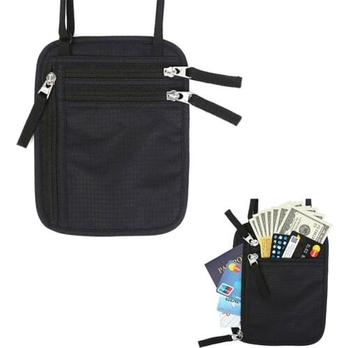 Travel Neck Pouch Passport Holder RFID Blocking Neck Wallet Hidden Wallets for Cards Money Passport Phone Documents Carteira