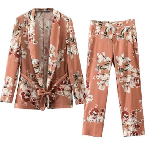 Womens trouser suit Cross V-Neck Long Sleeve Wiped Kimono Jackets+Printed Wide Leg Trousers of Two Piece Set Suits of Women