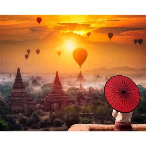 GATYZTORY DIY Painting By Numbers Hot Air Balloon Sky HandPainted Oil Painting Adults Child Kill Time Home Decoration